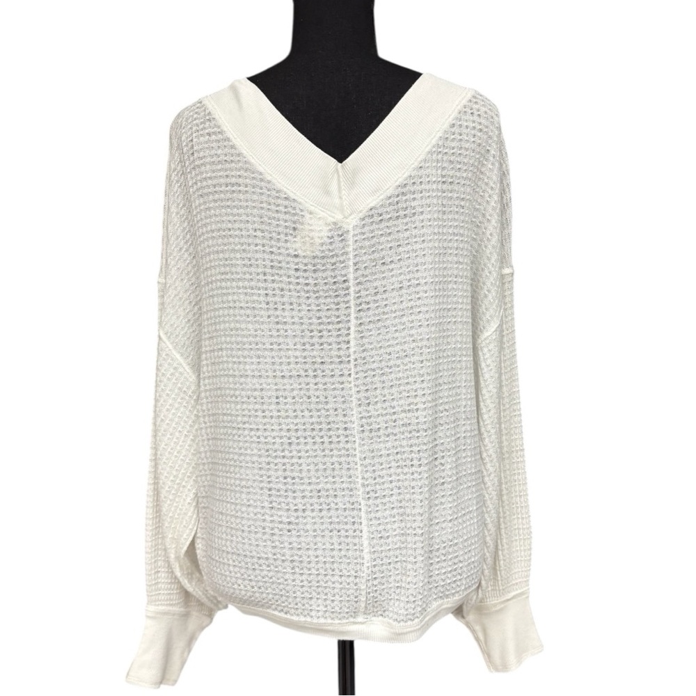 Free People We The Free South Side Thermal Top White Oversized Waffle Knit XS - Picture 5 of 10